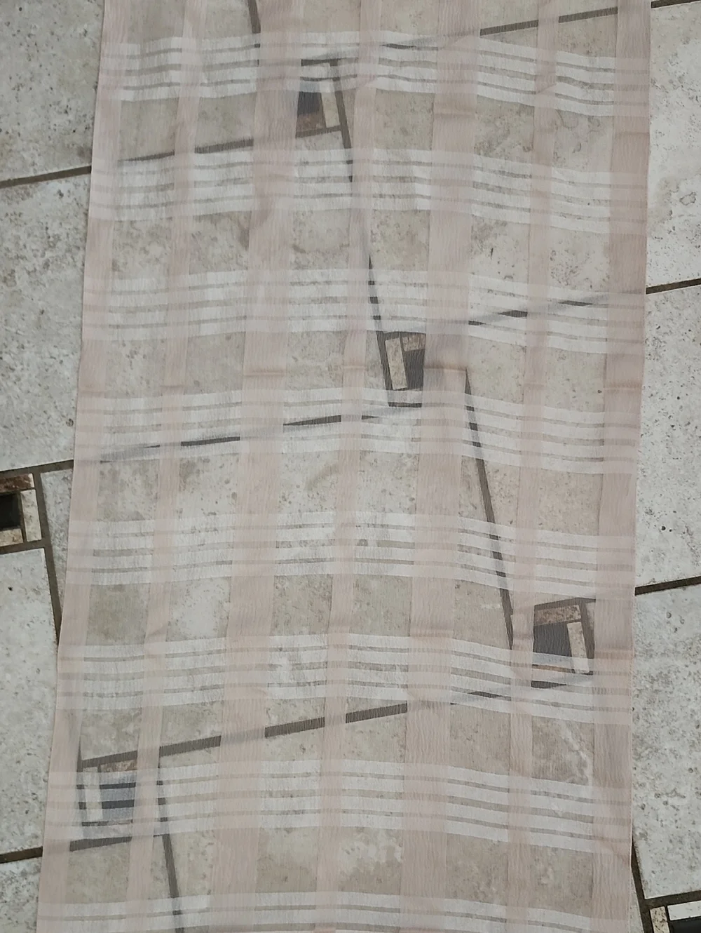 Silk Sheer Beige Plaid Scarf 15x60 Inches
